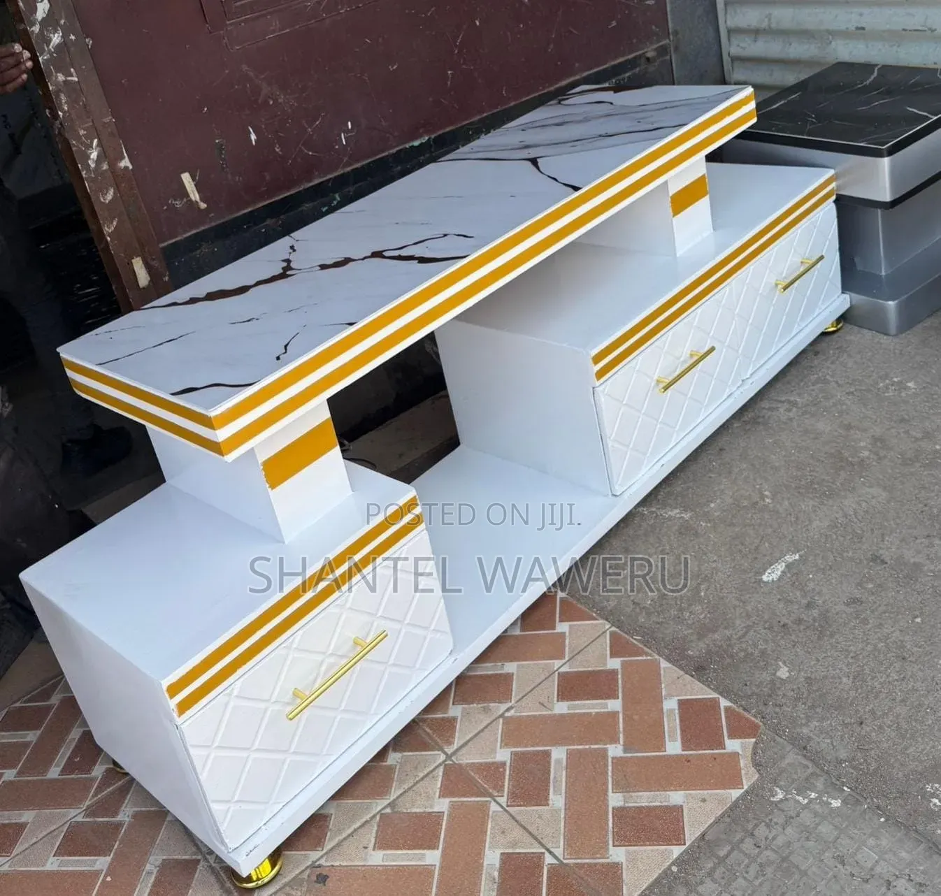Executive TV Stand With Marble Coating and Light at 8000