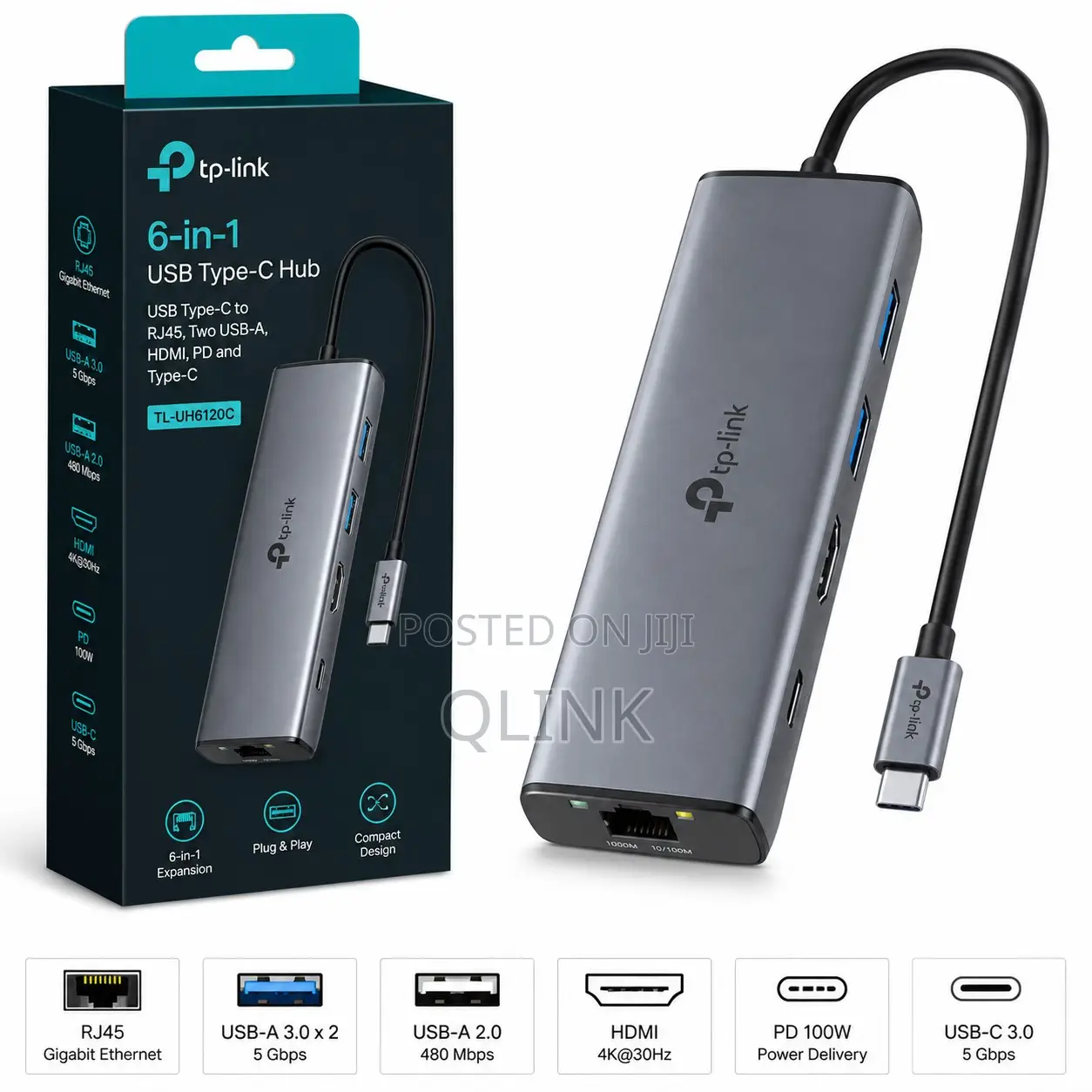 TP-Link 6 Port Hub - USB Type C to RJ 45 Two USB A, HDMI, PD, Type C