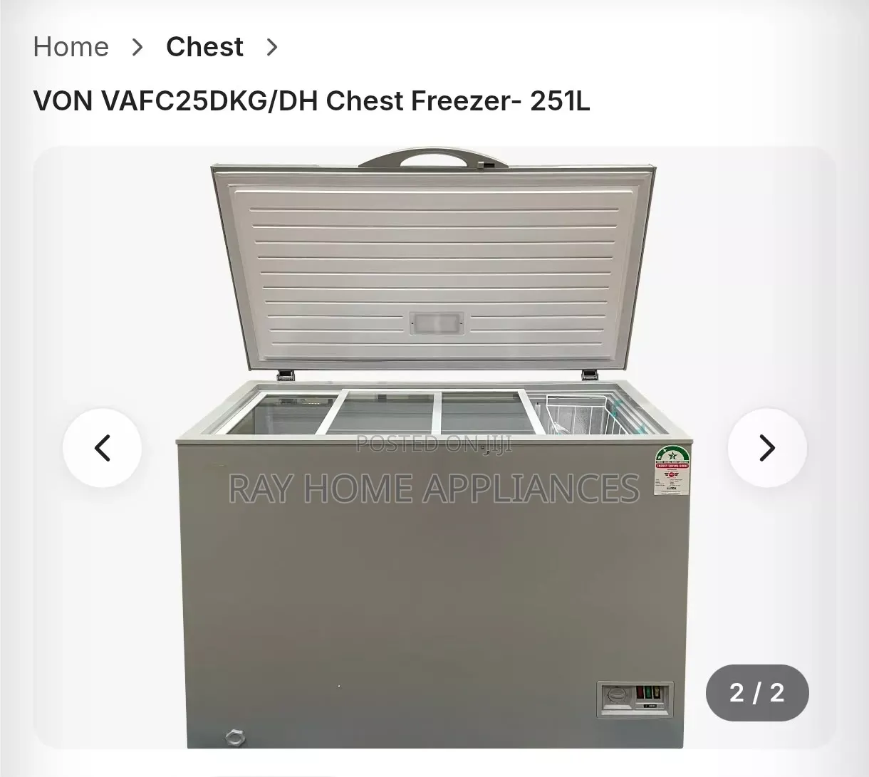 Von 251 Litres Chest Deep Freezer