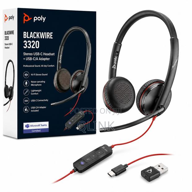 Poly Blackwire 3320 Wired USB-C Headset Noise cancellingMics +USB-C/A