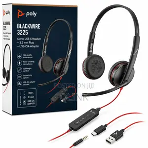Poly Blackwire 3225 Stereo USB-C Mics +3.5mm Plug +USB-C/A Adapter