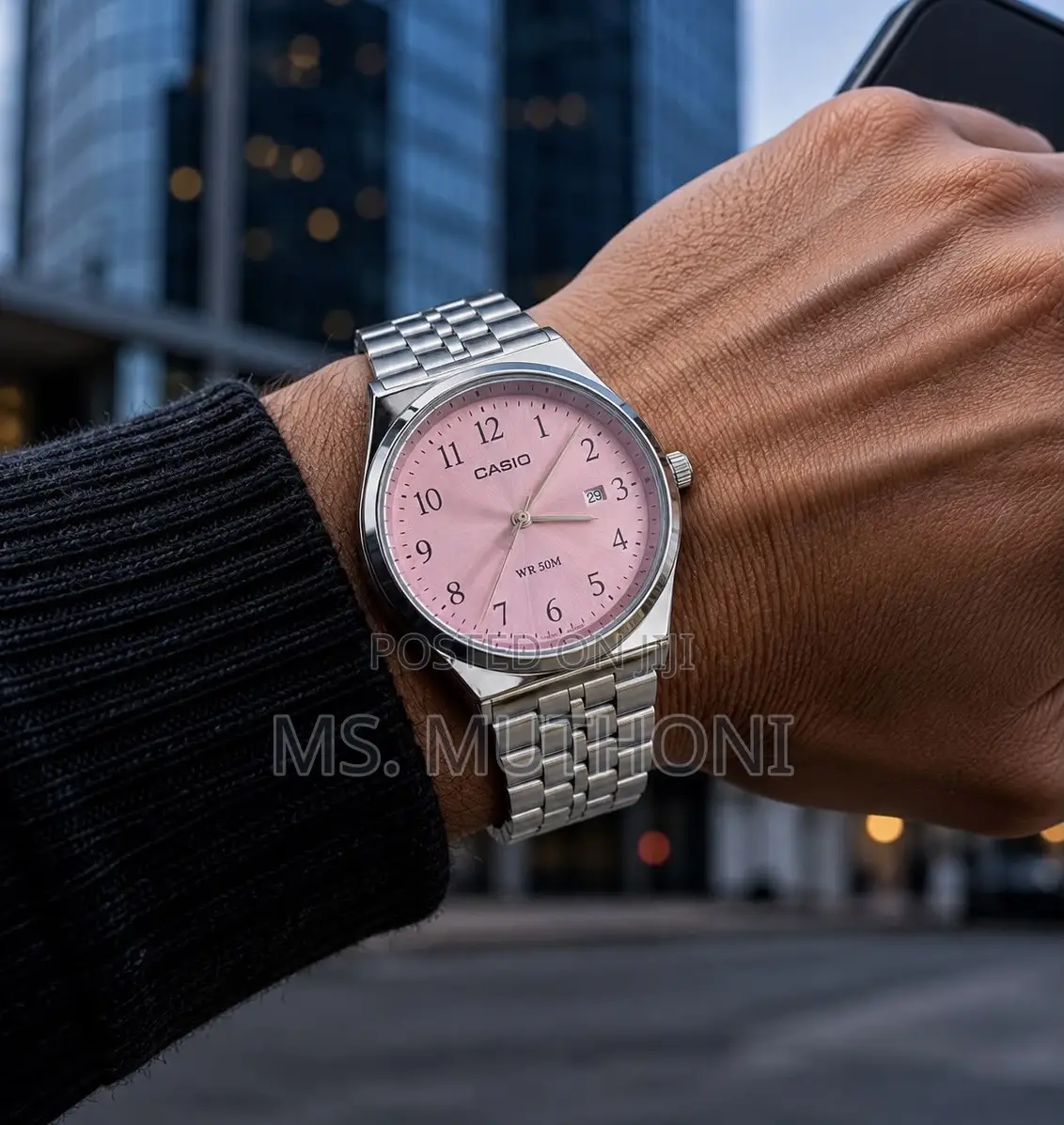 Casio MTP-B145D-4AV Pink Dial Stainless Steel Analog Watch.