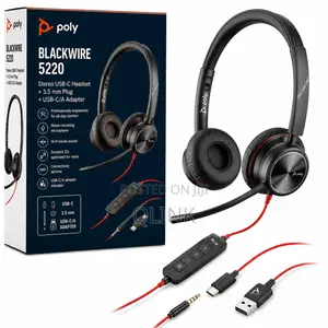 Poly Blackwire 5220 Stereo USB-C Headset + 3.5mm Plug +USB-C/A