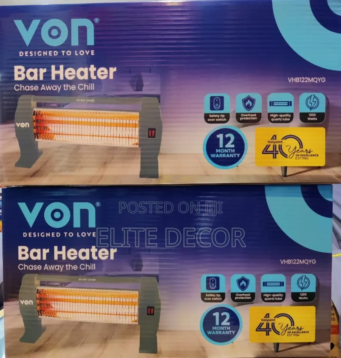 VON VHB122MQYG 1200W Quartz Bar Heater