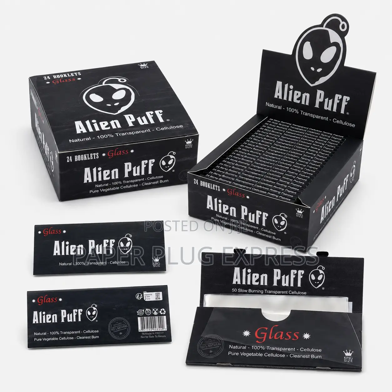 Alien Puff Glass King Size Transparent Cellulose Rolling Papers