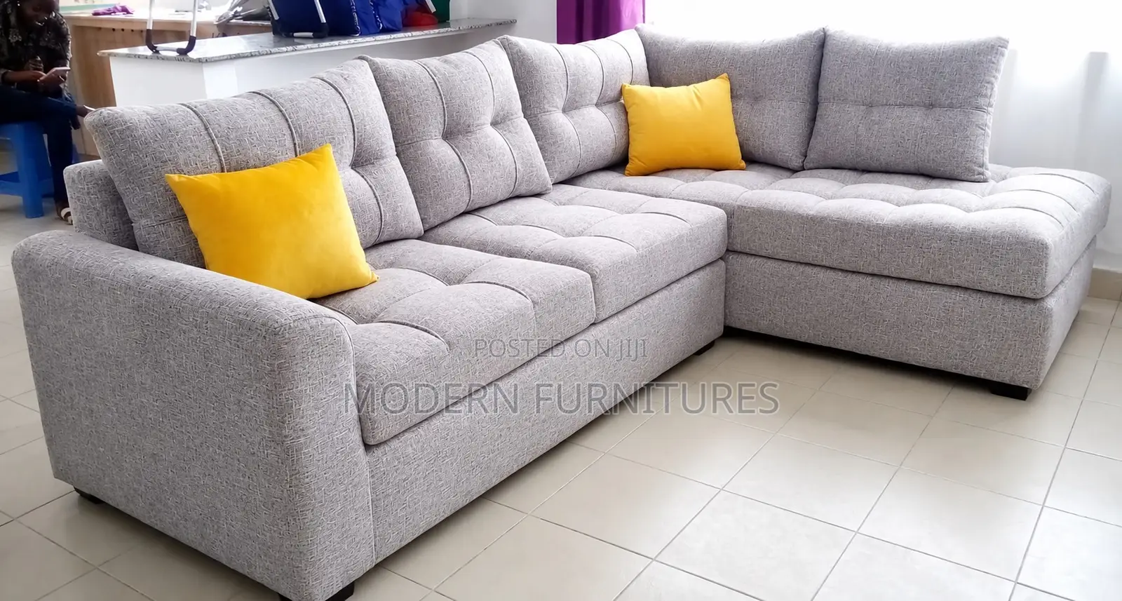 6 Seater L Sofa – Modern Fabric