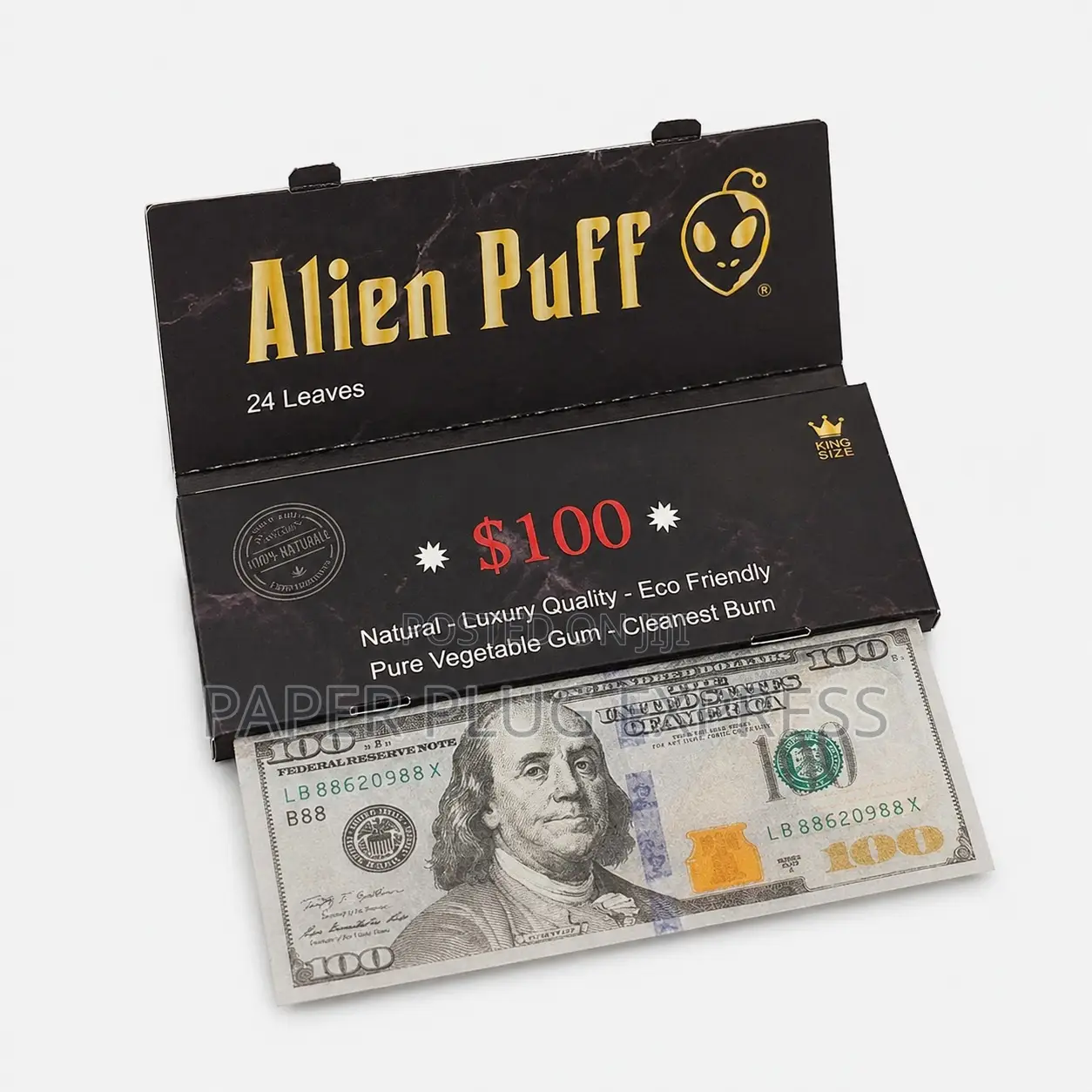 Alien Puff $100 Dollar King Size Rolling Paper – 24 Leaves 12 Booklets