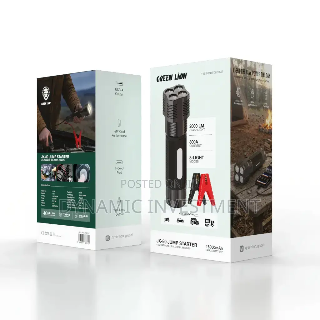Green Lion 12V Jump Starter–4L PETROL, 2.5L Diesel Engines16000mAh