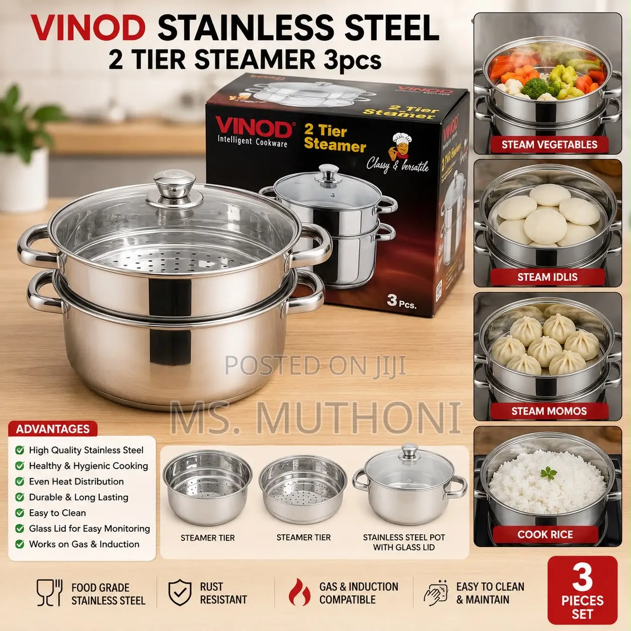 24 Cm Vinod Stainless Steel 2 Tier Steame