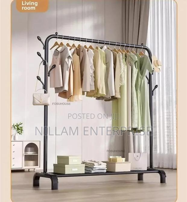 Single Pole Clothes Rack With Hooks and Wheels - thumbnail 2