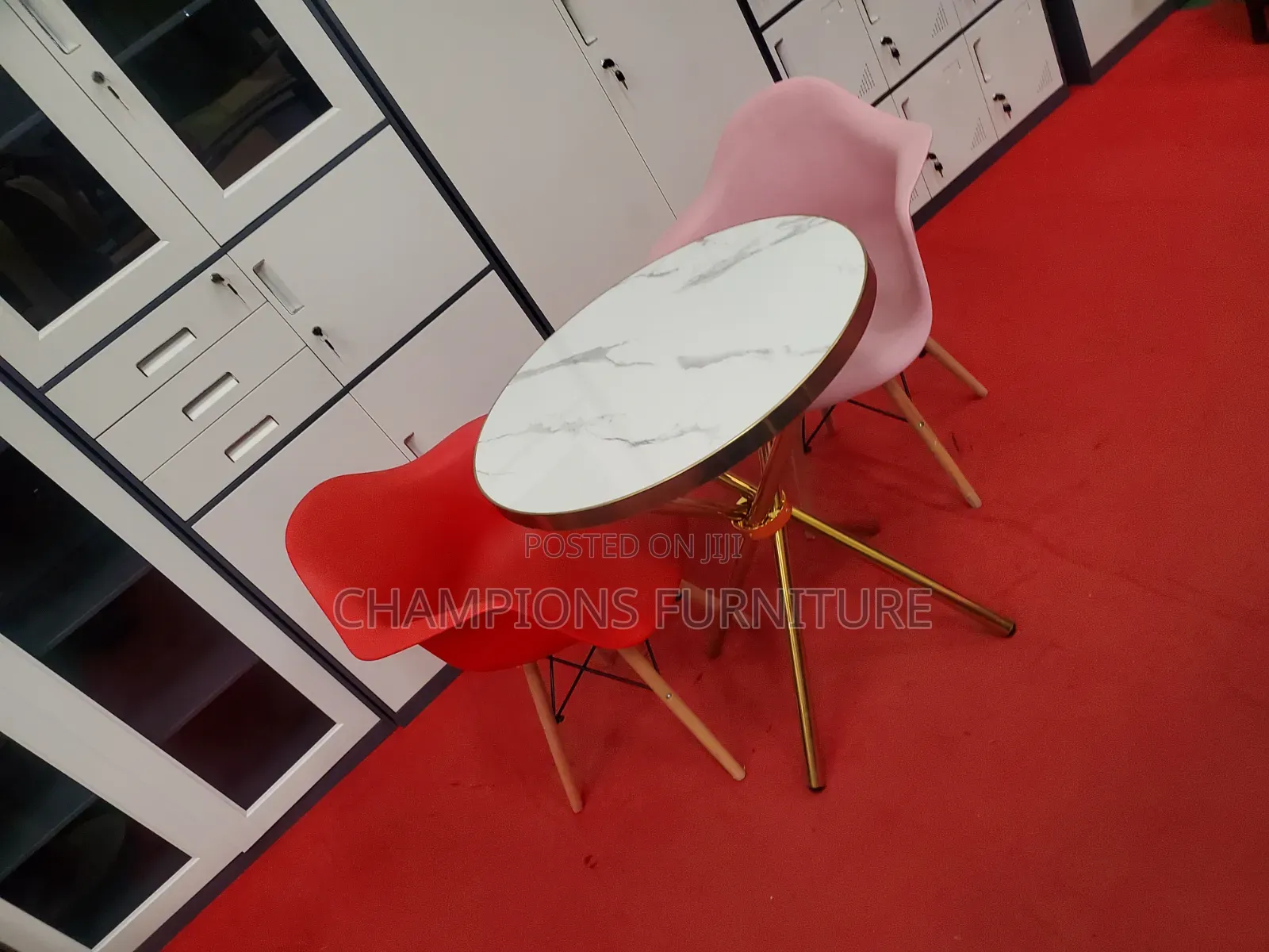 Criss-Cross Marble Table and Wide Eames Chairs Set