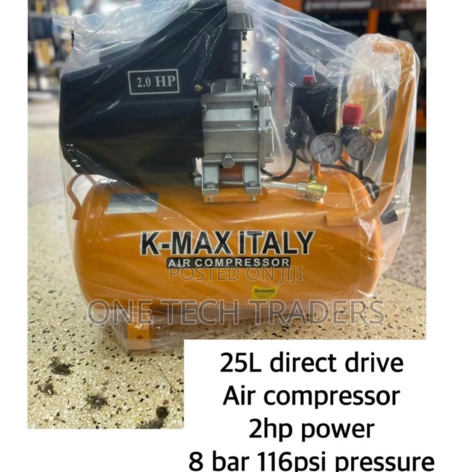 25 Litres Direct Drive Air Compressor, 2hp Power, 8bar 116psi Pressure