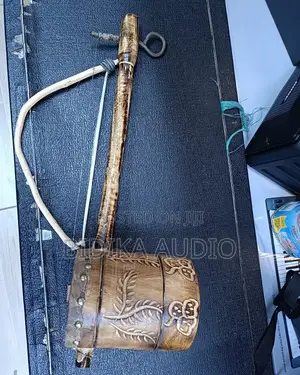 Traditional African Single-String Bowed Instrument With Carved Resonat