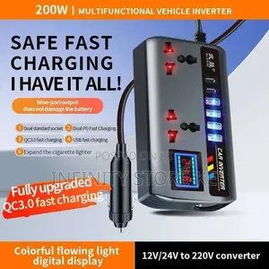 Multifunction Car Inverter 12v/24v. 200w/400w With 6usb Charging Ports