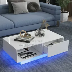 Modern High-Gloss White Coffee Table With LED Lights Storage