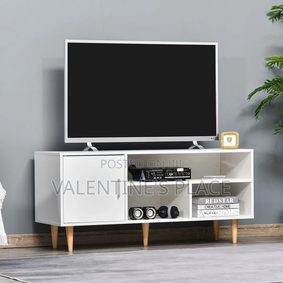 Modern Scandinavian4ft TV Stand /Media Console With Cabinet Storage