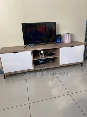 Modern Wood-Finish White TV Stand / Media Console With Storage