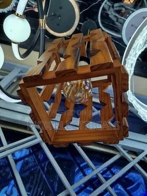 Rustic Geometric Wooden Cage Pendant Light.