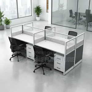Office Desk; 4 Way Workstation With Mobile Pedestals