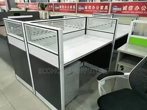 Office Desk; 4 Way Workstation With Mobile Pedestals