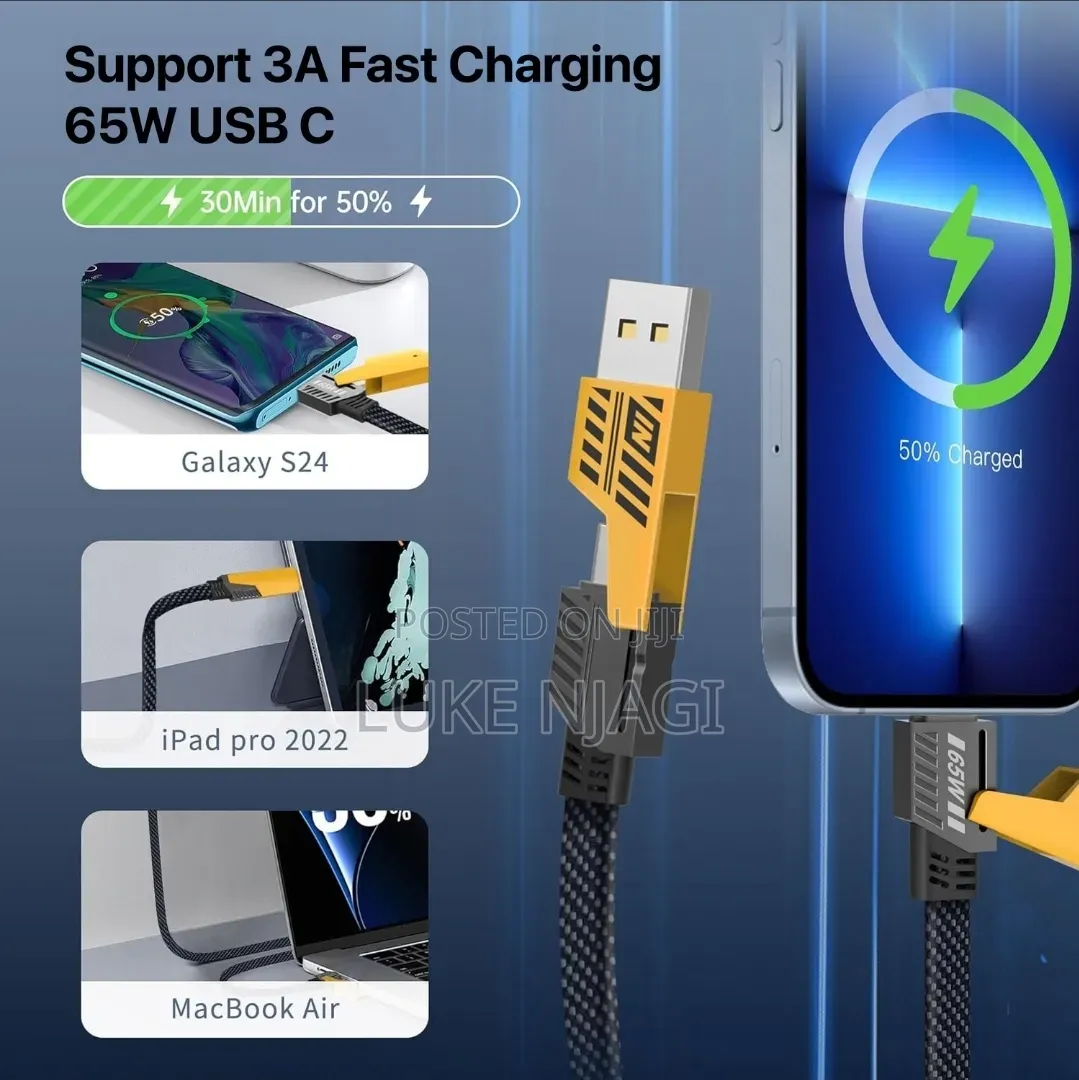 Vaku Luxos 4-in-1 65W Fast Charging Flat Cable