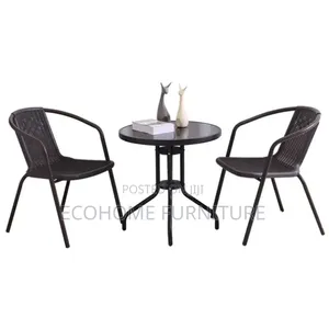 Outdoor Chair and Table ; Rattan Material and Glass on Table