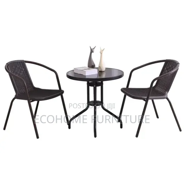 Outdoor Chair and Table ; Rattan Material and Glass on Table