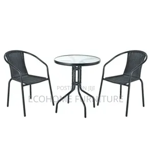 Outdoor Chair and Table ; Rattan Material and Glass on Table