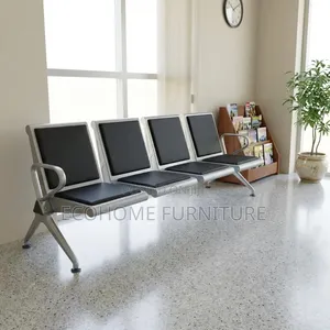 Visitor Chair; 4 Seater Waiting Chair Black Silver, Padded