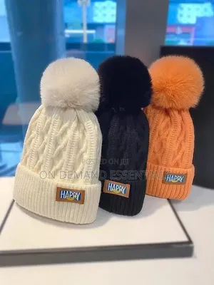 Autumn and Winter Pompom Knitted Hat Solid Color