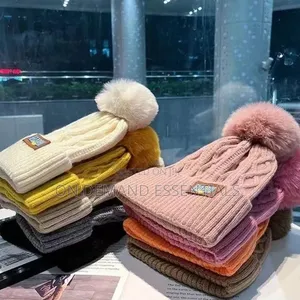Autumn and Winter Pompom Knitted Hat Solid Color
