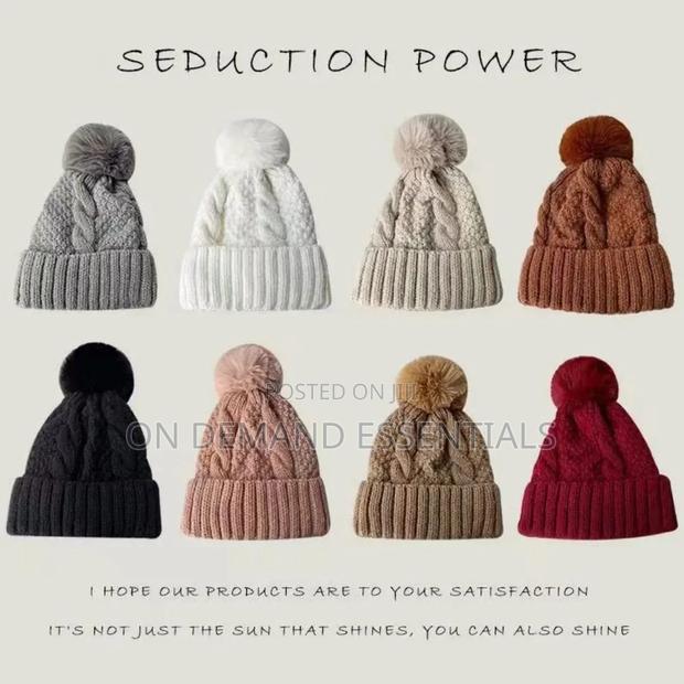 *Winter Knitted Hat Fleece Lined Warm Pure Color Versatile