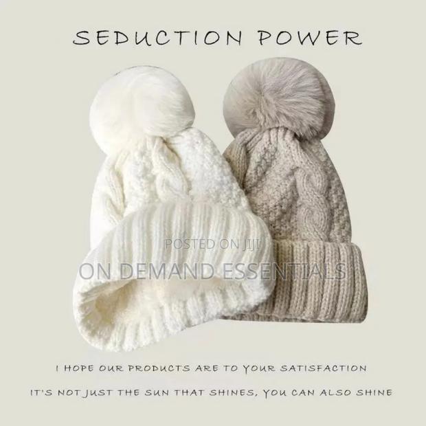 *Winter Knitted Hat Fleece Lined Warm Pure Color Versatile - thumbnail 2