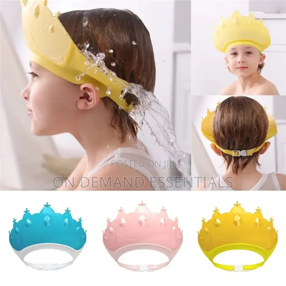 *Adjustable Baby Shower Shampoo Cap Crown Shape Wash Hair Shield Hat