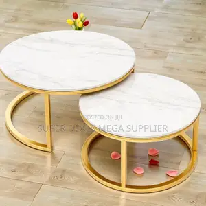 Living Room Centerpiece Marble Top 2 Pieces Round Coffee Table