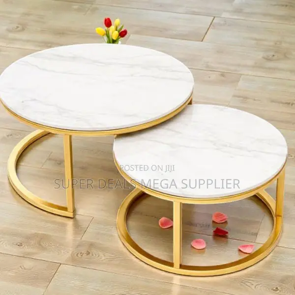 Living Room Centerpiece Marble Top 2 Pieces Round Coffee Table