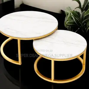 Contemporary Nesting Tables Marble Top 2 Pieces Round Coffee Table