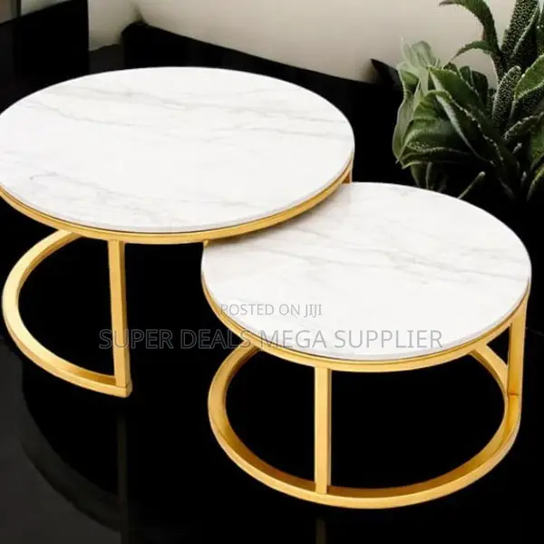 Contemporary Nesting Tables Marble Top 2 Pieces Round Coffee Table