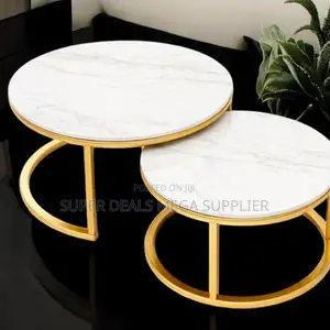 Marble Top 2 Pieces Round Coffee Table for Lounge and Apartment Decor