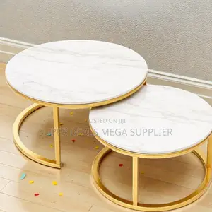 Marble Top 2 Pieces Round Coffee Table for Lounge and Apartment Decor