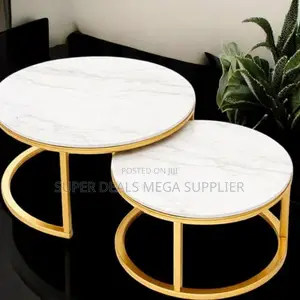 Space Saving Apartment Decor Marble Top 2 Pieces Round Coffee Table