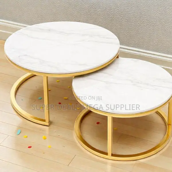 Space Saving Apartment Decor Marble Top 2 Pieces Round Coffee Table