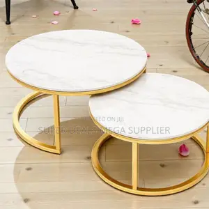 Decorative Set Marble Top 2 Pieces Round Coffee Table