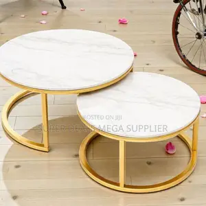Modern Furniture Set Marble Top 2 Pieces Round Coffee Table