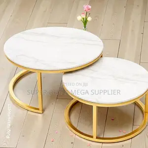 Minimalist Contemporary Homes Marble Top 2 Pieces Round Coffee Table