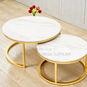 Marble Top 2 Pieces Round Coffee Table Centerpiece Set for Lounge Area