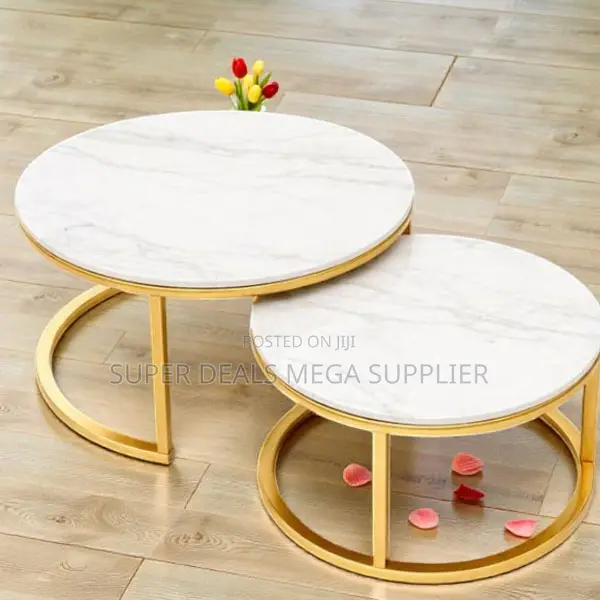 Marble Top 2 Pieces Round Coffee Table Versatile Pair Home Decor