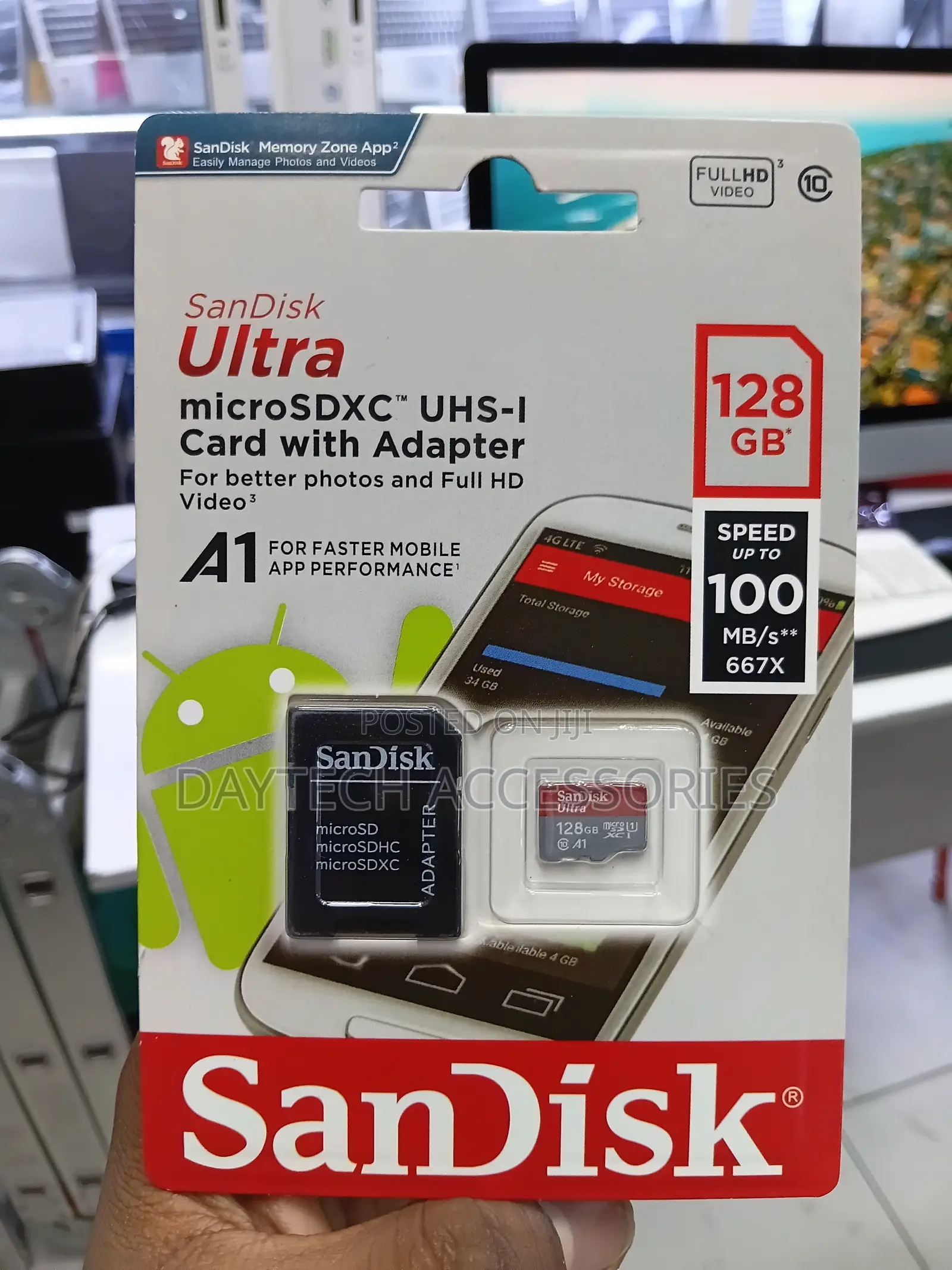 The SanDisk Ultra 128GB microSDXC UHS-I Card With SD Reader Adapter.