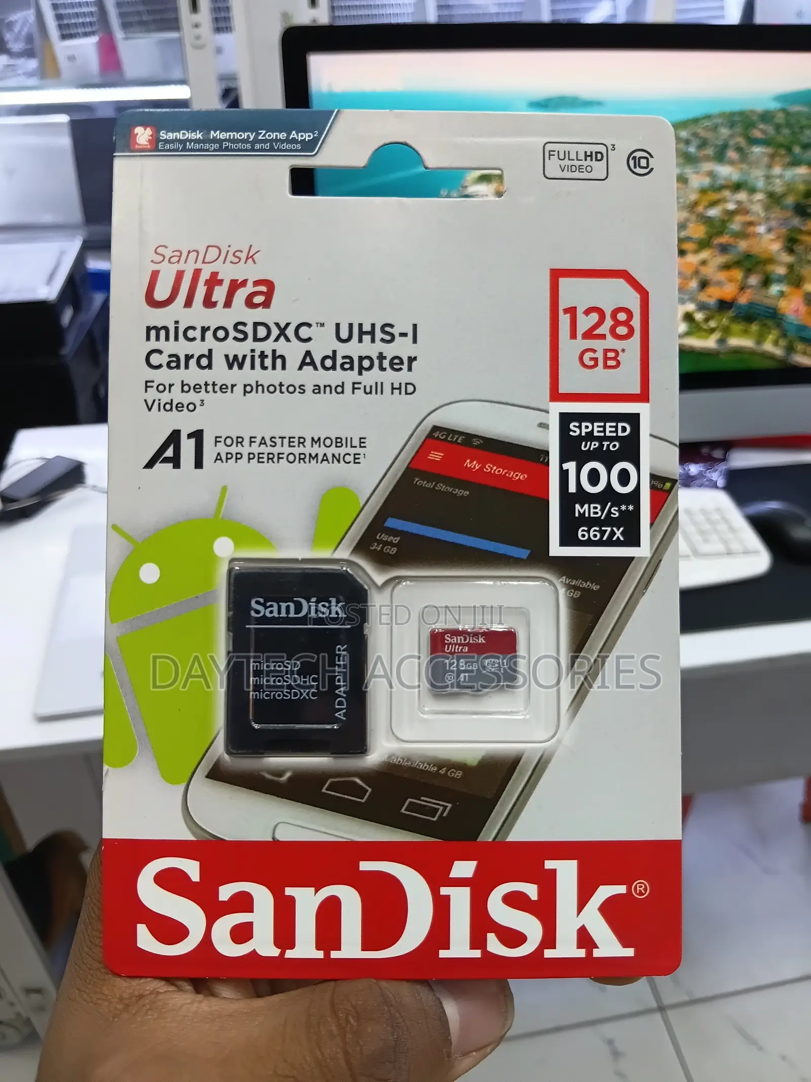 The SanDisk Ultra 128GB microSDXC UHS-I Card With SD Reader Adapter.