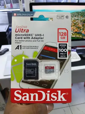 The SanDisk Ultra 128GB microSDXC UHS-I Card With SD Reader Adapter.